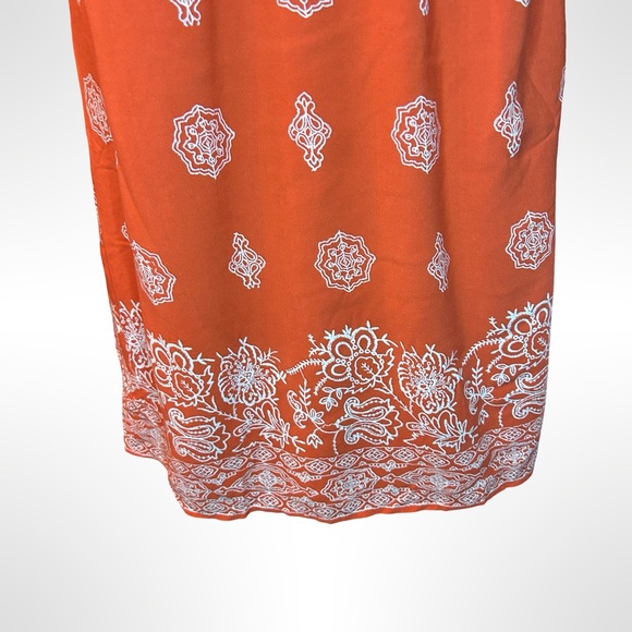 LOFT Petites Orange Bandana Print Sundress with Pom-Pom Trim | Size XSP - Picture 3 of 9
